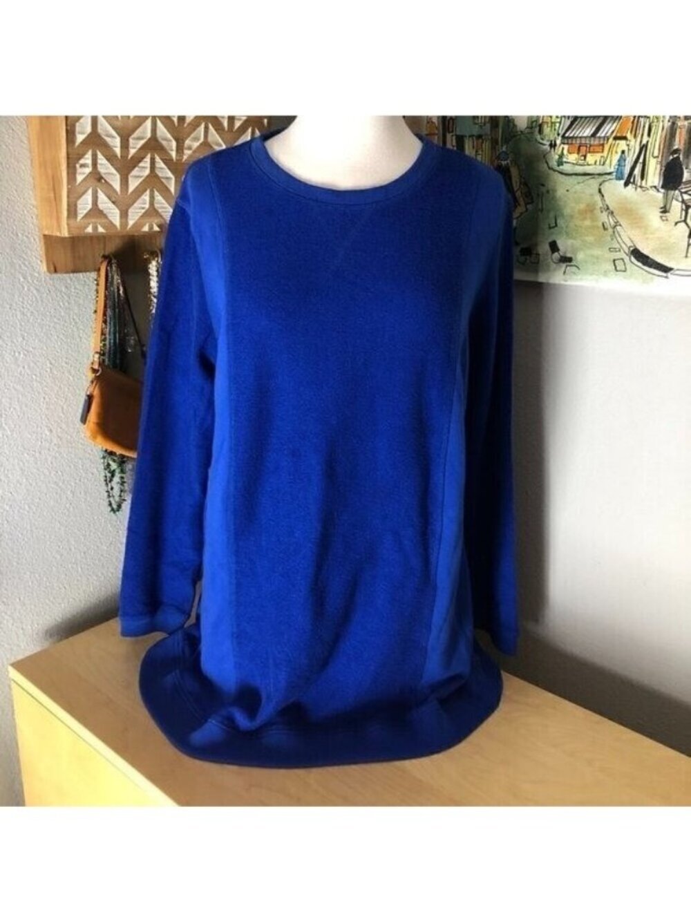Full Beauty Sport French Terry Tunic Sweatshirt Womens 14 / 16 Blue Sporty NEW